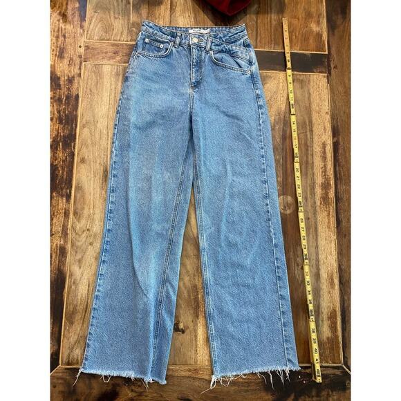 NA-KD Blue High Rise Raw Hem Denim Wide Leg Jeans Size 34 - Picture 4 of 8